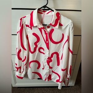 Fun spiral pink and white blouse